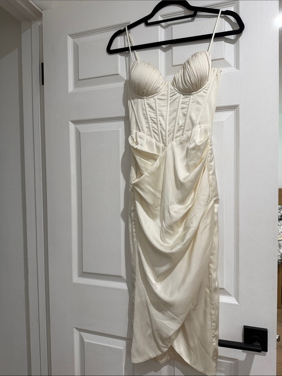 Oh Polly Dresses & Skirts - Oh Polly Ivory Draped Bustier Midi Dress